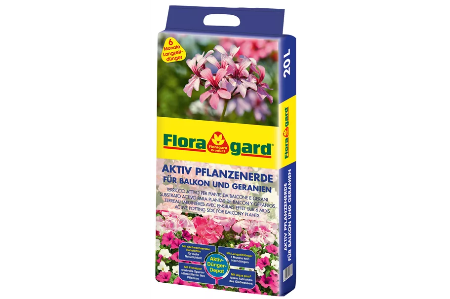 Floragard Aktiv Pflanzenerde für Balkon und Geranien 1 Sack x 20 Liter