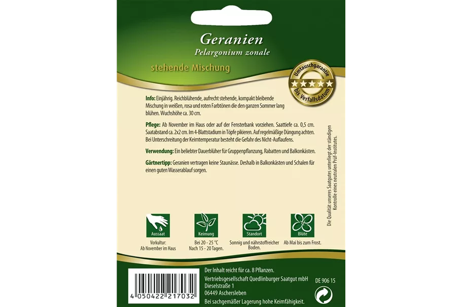 Zonal-Pelargonie-Samen Inhalt reicht für ca. 8 Pflanzen