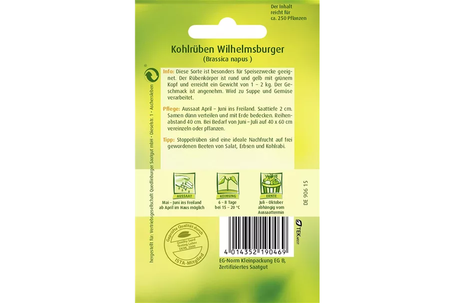 Kohl-Rübe-Samen 'Grünköpfige gelbe Wilhelmsburger' Packungsinhalt reicht für ca. 250 Pflanzen