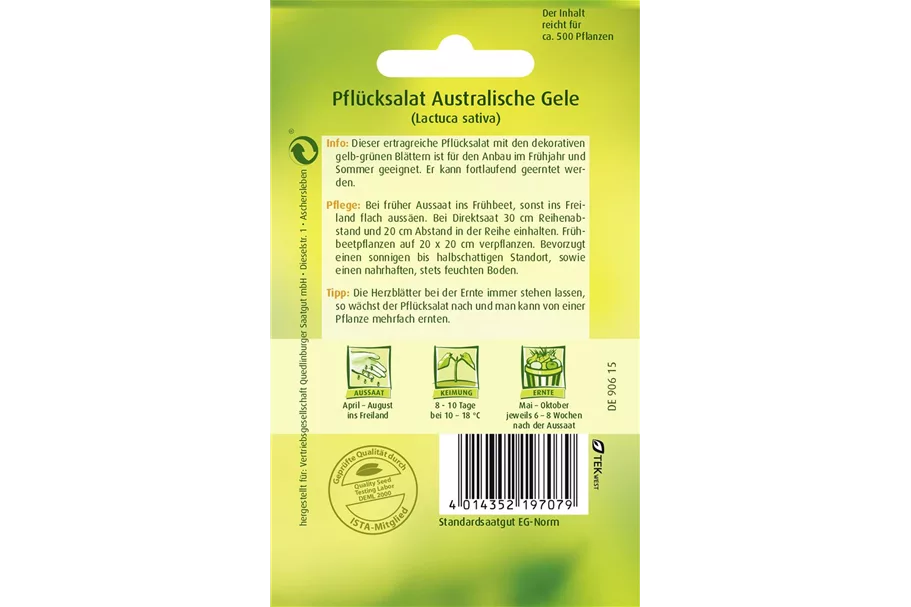 Pflücksalatsamen 'Australische Gele' Packungsinhalt reicht für ca. 500 Pflanzen