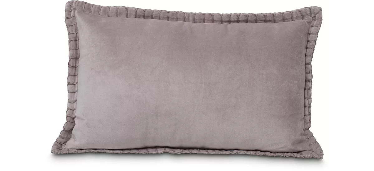 MADELEINE - Cotton Velvet Enzyme Wash Blanket Stitch Border Cushion 30x50 cm, light grey