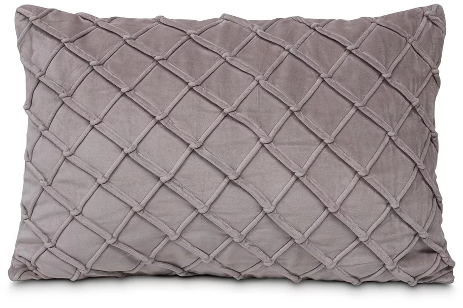 MADELEINE - Ribbed Cotton Velvet Diamond Pattern Pillow 40x60 cm, light grey
