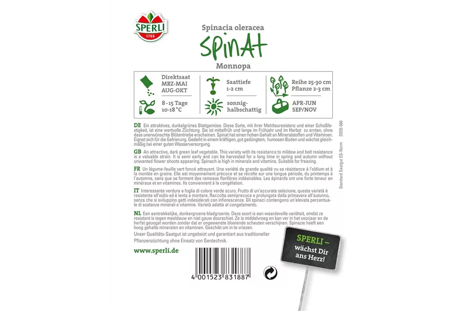 Echter Spinat 'Monnopa' Inhalt reicht für ca. 1200 Pflanzen