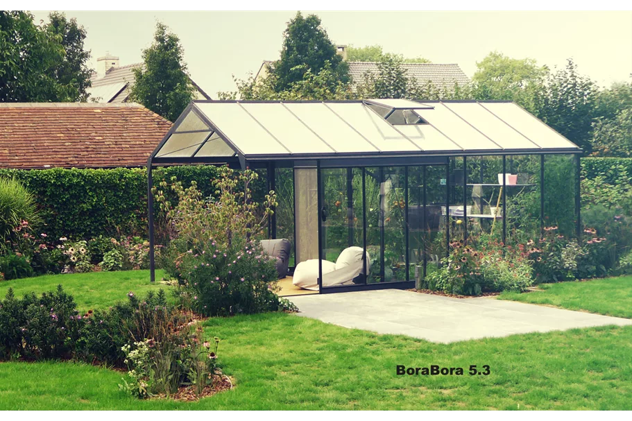 Glashaus - BORABORA - mit Terrassenüberdachung BoraBora 3.3 XH BLACK 13,6 m²