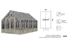 Großes Holzgewächshaus XXL Emilia - mit 4 mm Sicherheitsglas 13,8 qm, Breite 3 m, Länge 4,83 m, 4 Dachfenster
