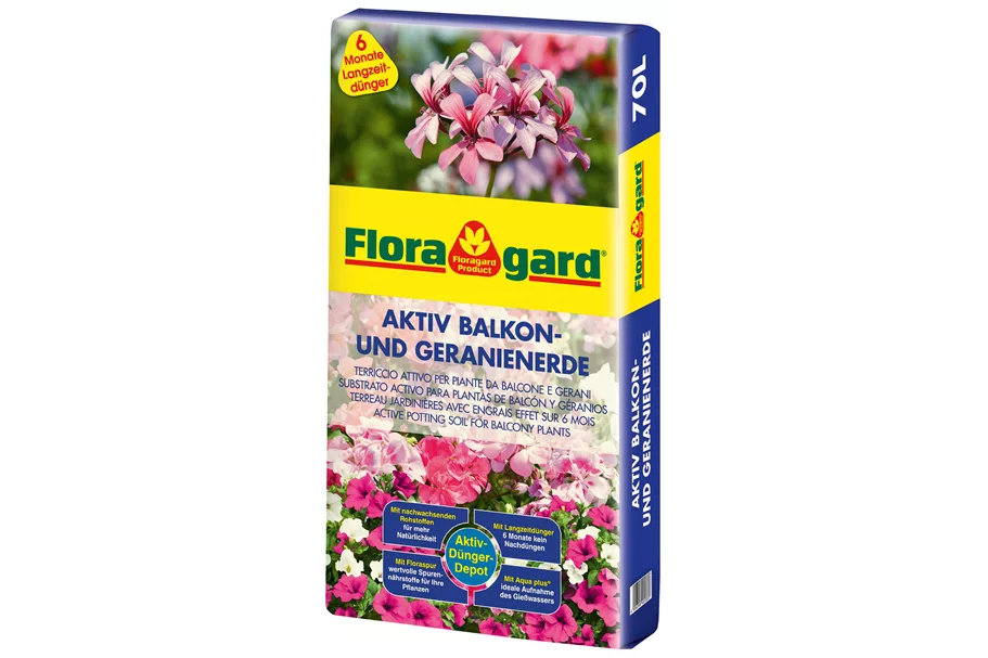 Floragard Aktiv Balkon- und Geranienerde 70l 1 Sack x 70 Liter