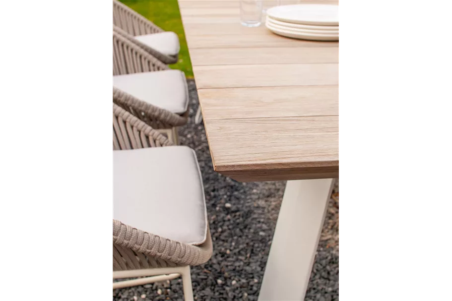 BALI Gartentisch 180x90/76 cm, Teak vintage-grau/matt-weiß