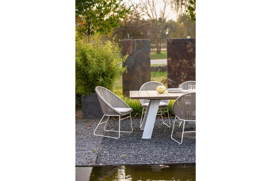 BALI Gartentisch 180x90/76 cm, Teak vintage-grau/matt-weiß