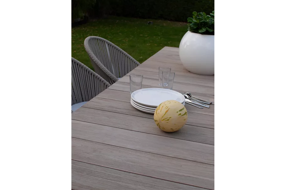 BALI Gartentisch 180x90/76 cm, Teak vintage-grau/matt-weiß