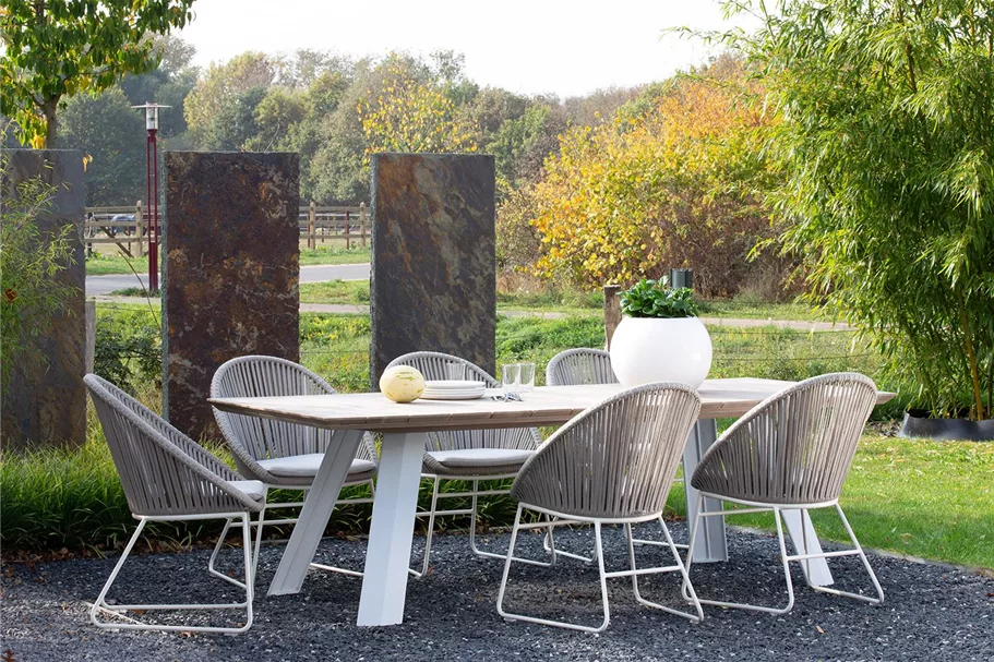 BALI Gartentisch 210x100/76 cm, Teak natur/matt-weiß