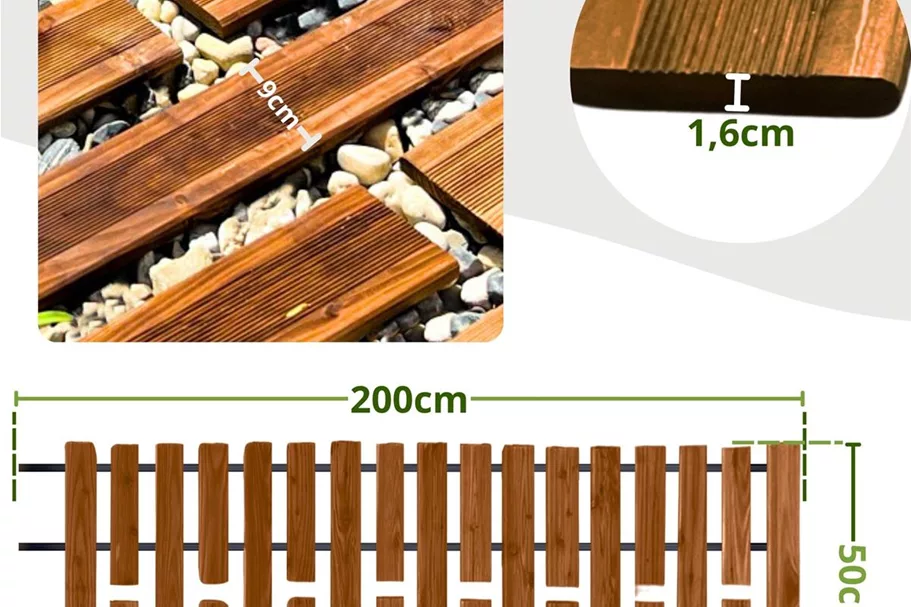 Rollweg, Gartenweg, Holzweg aus Lärche Braun Länge: 2 m Breite: 50 cm
