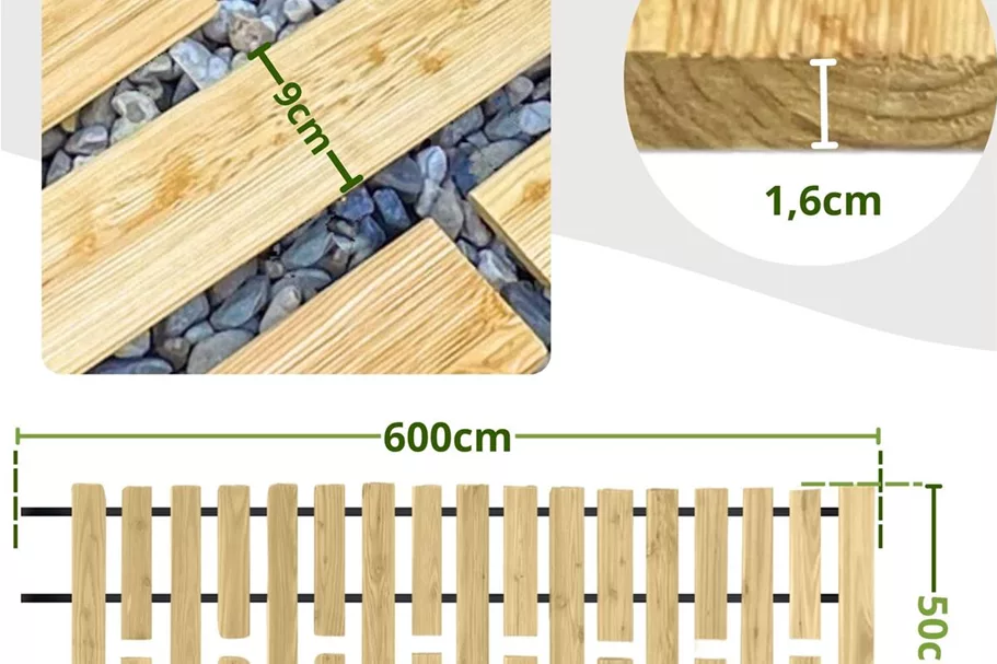 Rollweg, Gartenweg, Holzweg aus Lärche Braun Länge: 2 m Breite: 50 cm