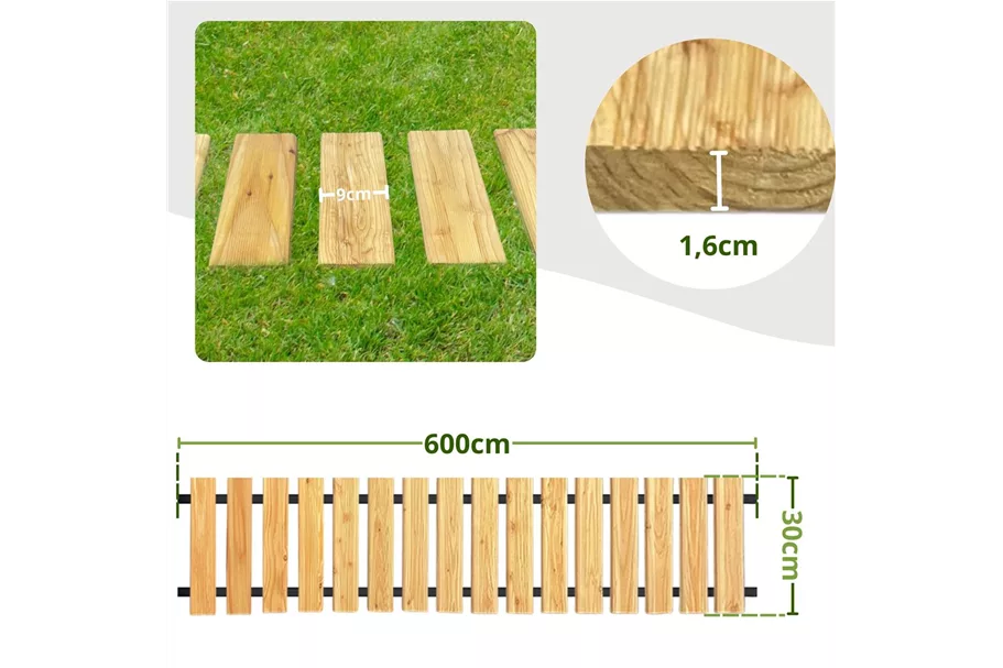 Rollweg, Gartenweg, Holzweg aus Lärche 30 cm Unbehandelt Länge: 1 m Breite: 30 cm