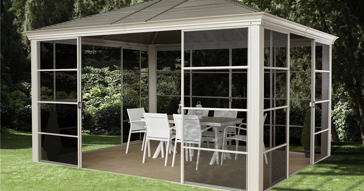 SOLUMIA Garten Pavillon Mit Doppeldach - 3x3 M, Verzinktes Dach, Alurahmen, Inkl. Vorhänge & Moskitonetz